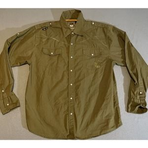 Akademiks Green‎ Military Style Long Sleeve Pearl Snap Shirt Men’s Size 3XL